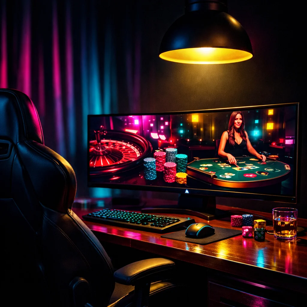 Laptop, tablet en iPhone met casino-lobby op een bureau